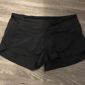 Lulu womens run time black shorts. Built in panty